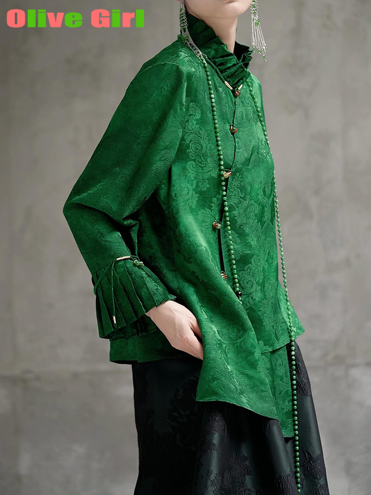 2025 Green Shirt Top Jacquard  - Echinacea ulasan dan harga