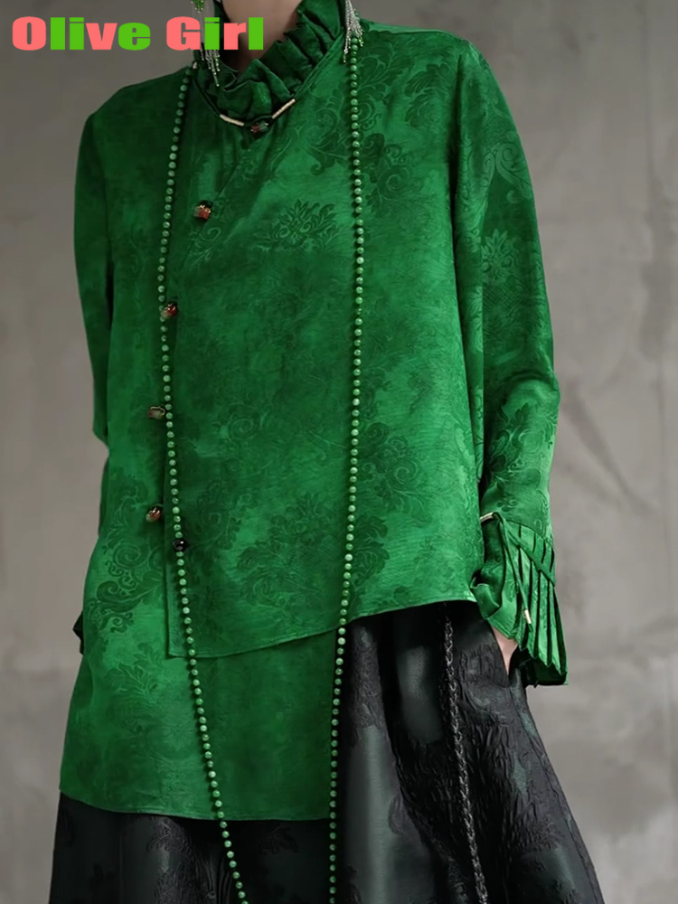 2025 Green Shirt Top Jacquard  - Echinacea ulasan dan harga
